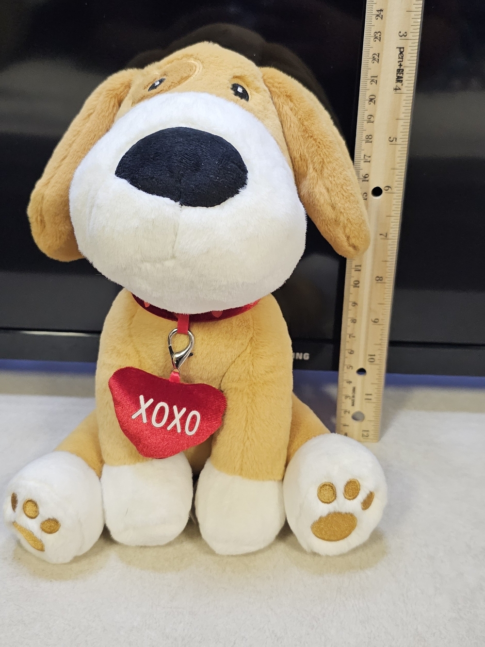 Plush Tan & White Dog Toy with Red Heart Tag - XOXO